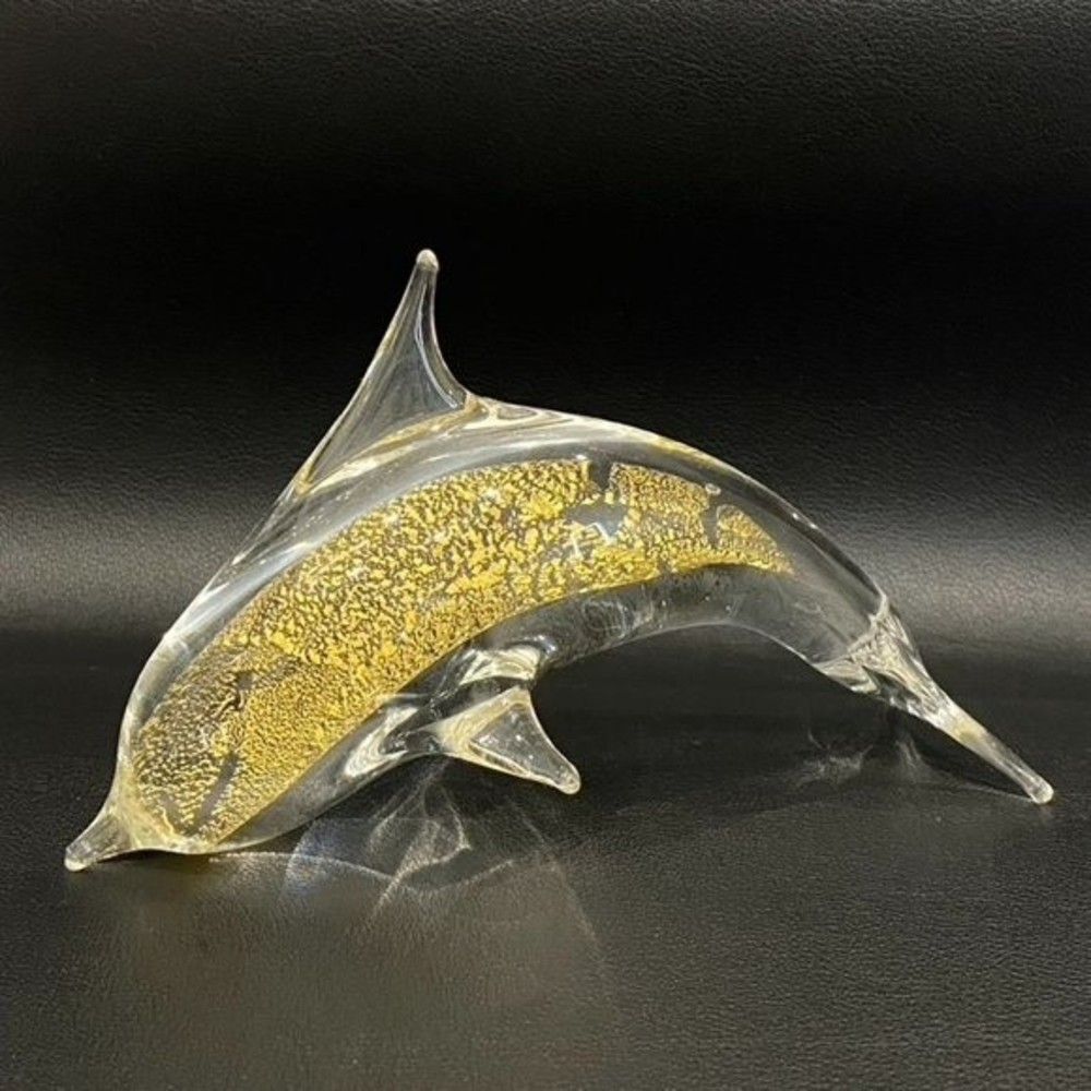 Art Glass Dolphin w Gold Flake Figurine Paperweight Home Decor.